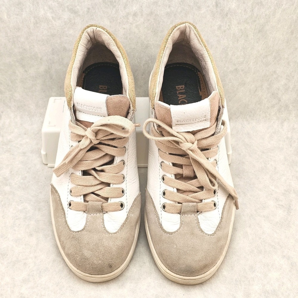 Blackstone Women's White Suede Gold Glitter Leather Sneakers Size 38